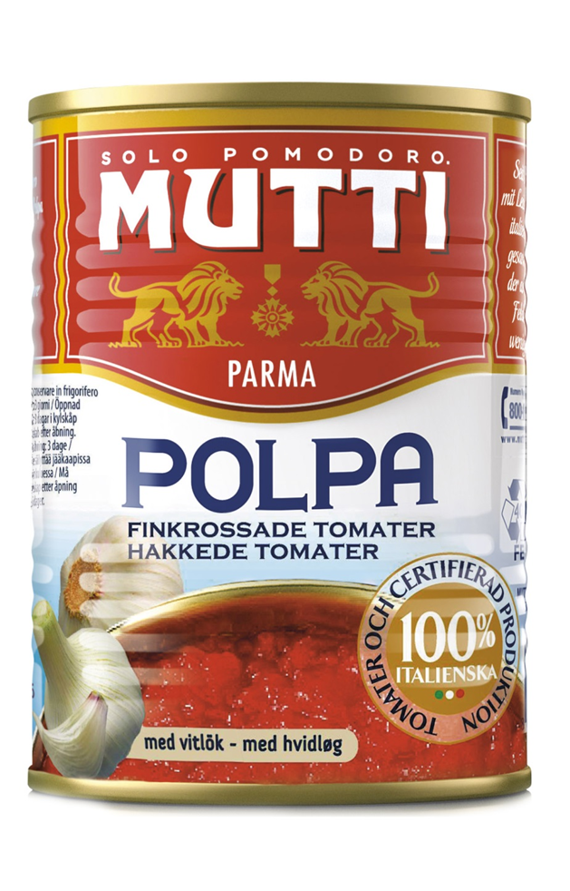 Томаты резаные кубиками в томатном соке с чесноком "Мутти" (0,4 кг)